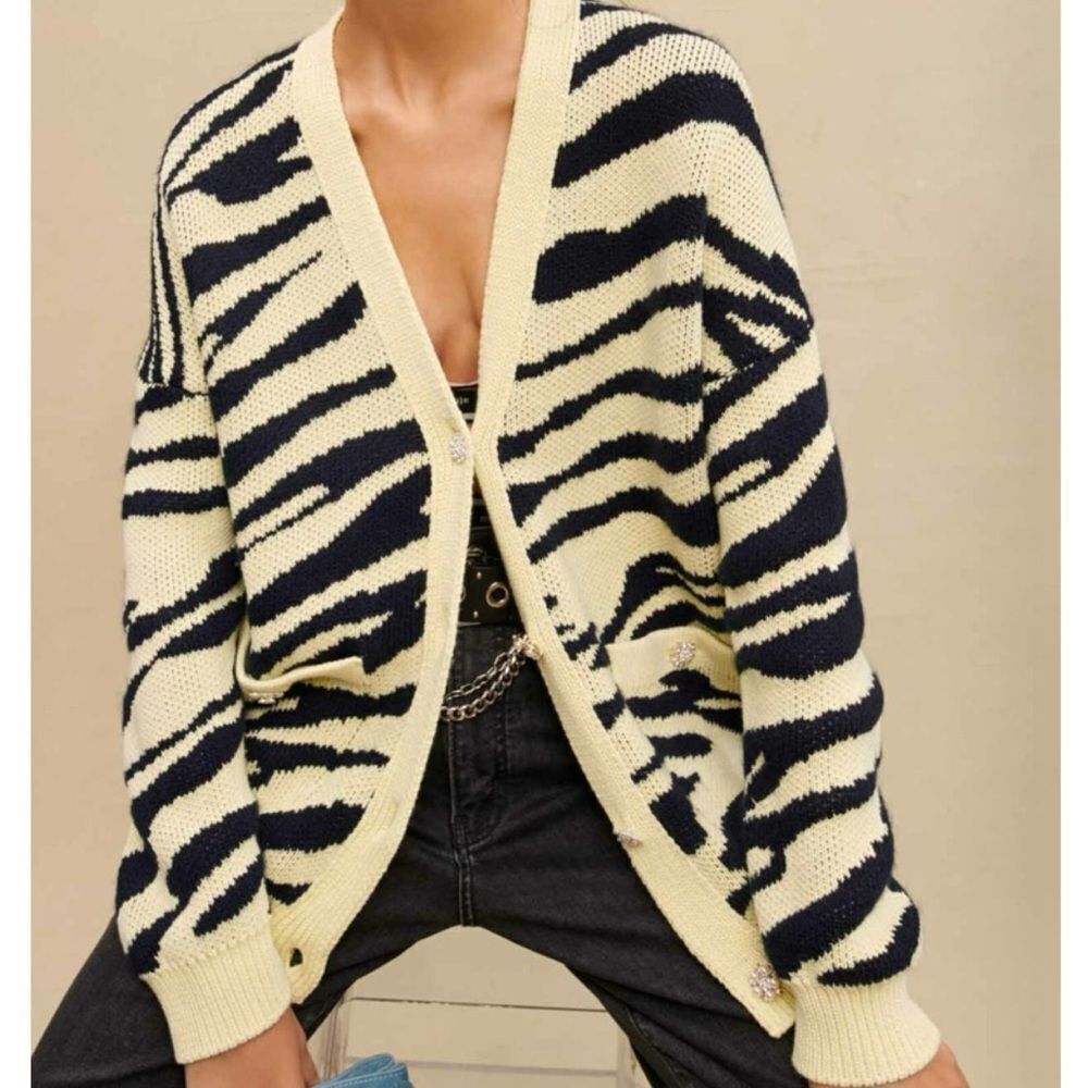 Maje Oversized Zebra Yellow Print Cardigan